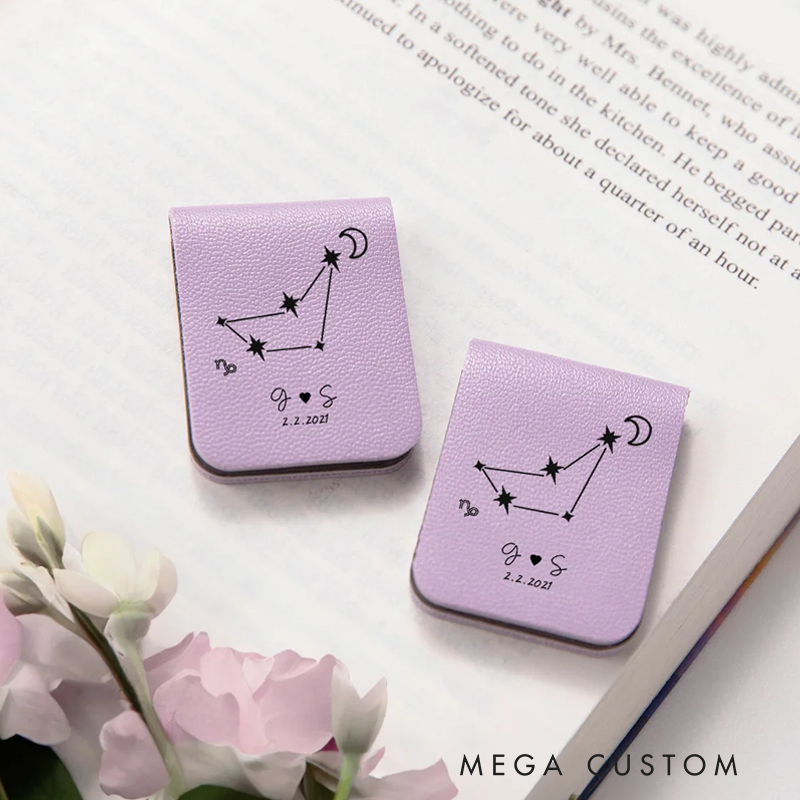 Personalized Zodiac Sign Design Magnetic Leather Bookmark Clip with Engraved Name and Initial Birthday Gift for Book Lovers Bookworm