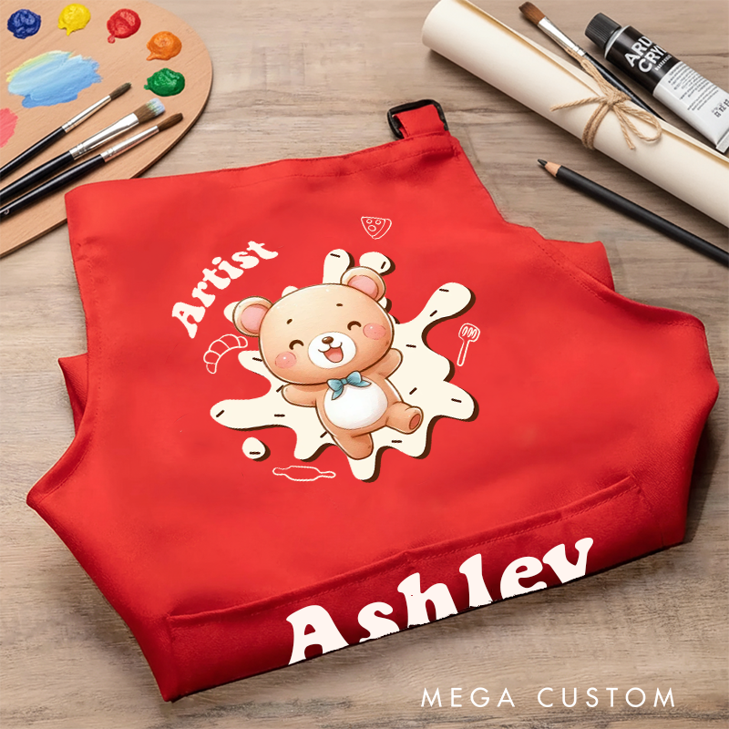 Personalized Cartoon Animal Kids Art Apron Fantasy Unicorn Kid Apron Hat Set with Name Cooking Handcraft Activities Birthday Holiday Gift for Kids