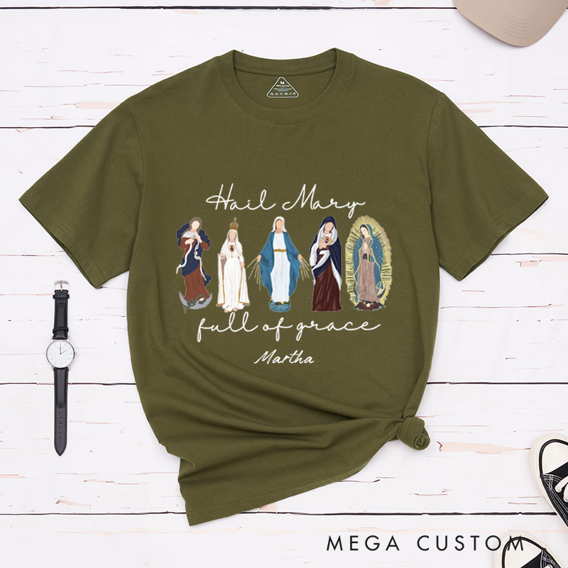 Personalized Blessed Virgin Mary Full of Grace Classic T-Shirt with Name Religious Gift Catholic Gift 
