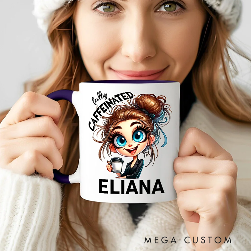 Personalised Cartoon Character Animal Before Coffee Caffeinated 11oz Ceramic Mug with Name Office Birthday Gift for Coffee Lover 