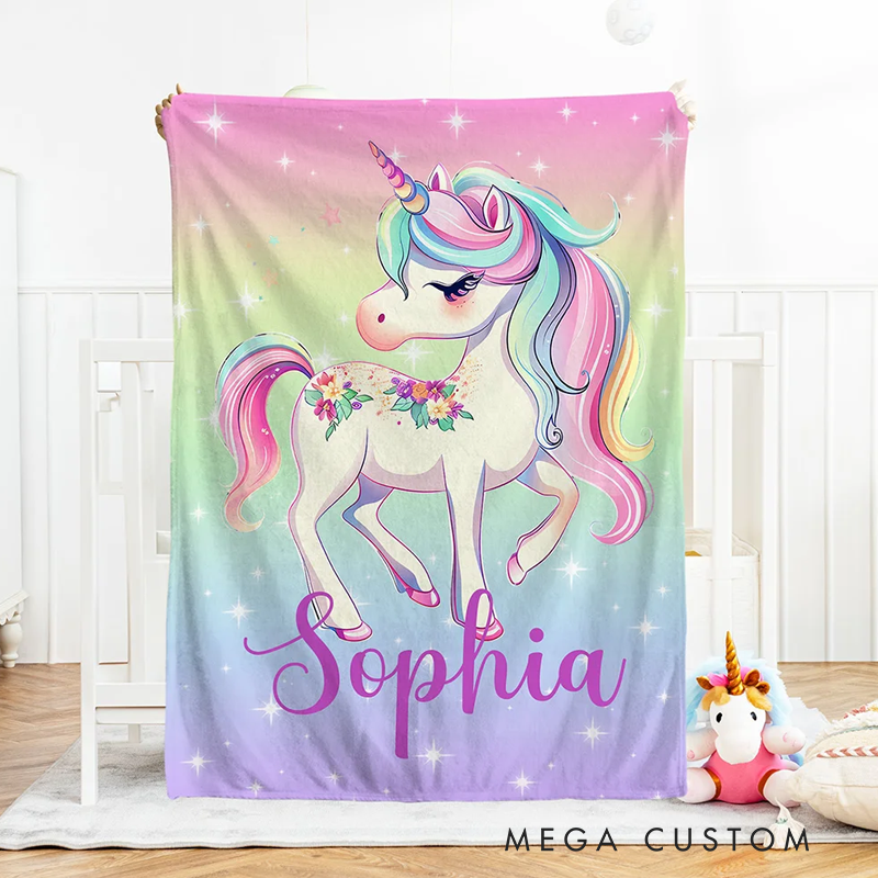 Personalized Fantasy Unicorn Soft Throw Blanket with Name Nursery Decor Baby Shower Birthday Gift for Newborns Girls