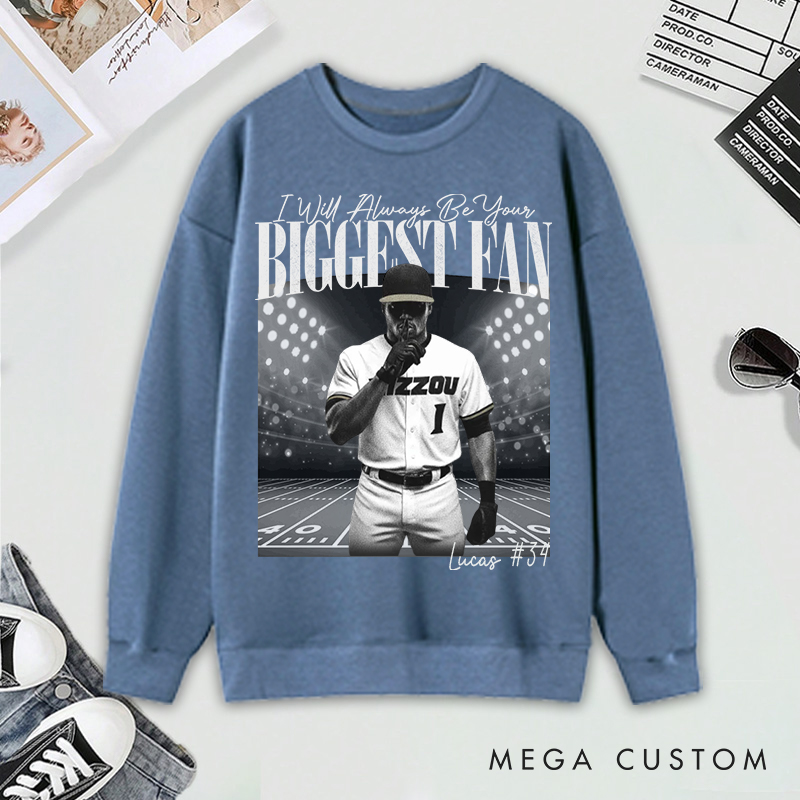 Personalized "I’ll Always Be Your Fan" Baseball Sweatshirt with Custom Photo and Name