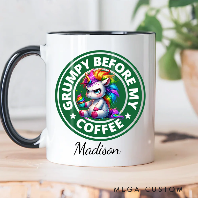 Personalised Grumpy Before Coffee Cartoon Animal 11oz Mug with Name Birthday Gift 