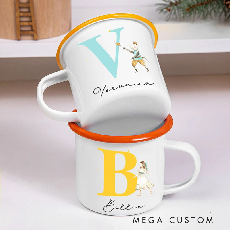 Personalized Cartoon Nutcracker Dance Lover Enamel Mug with Initial and Name Back to School Birthday Gift for Kids