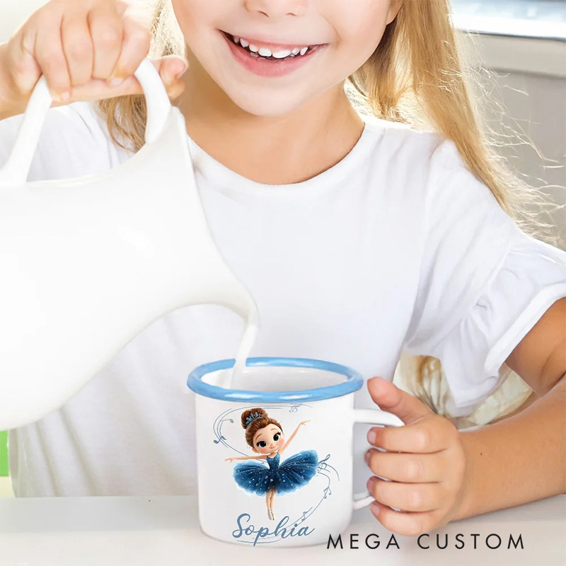 Personalized Cute Cartoon Ballet Girl Dance Lover Enamel Mug with Initial and Name Back to School Birthday Gift for Kids