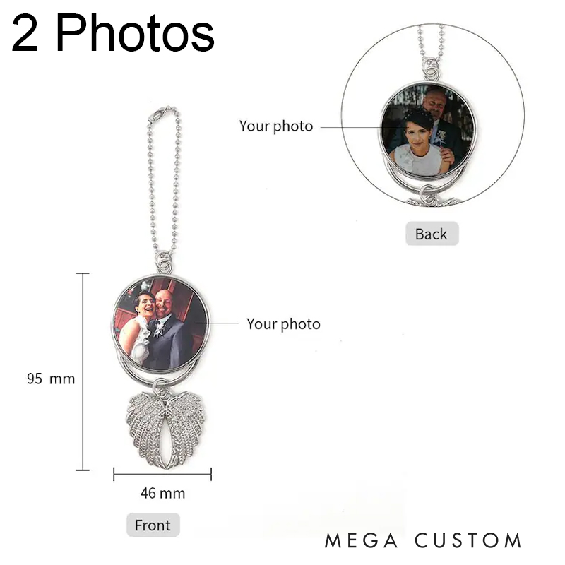 Personalized Photo Angel Wings Memorial Hanging Charm Custom Rear View Mirror Charm Remembrance Gift Memorial Guardian Angel Car Charm