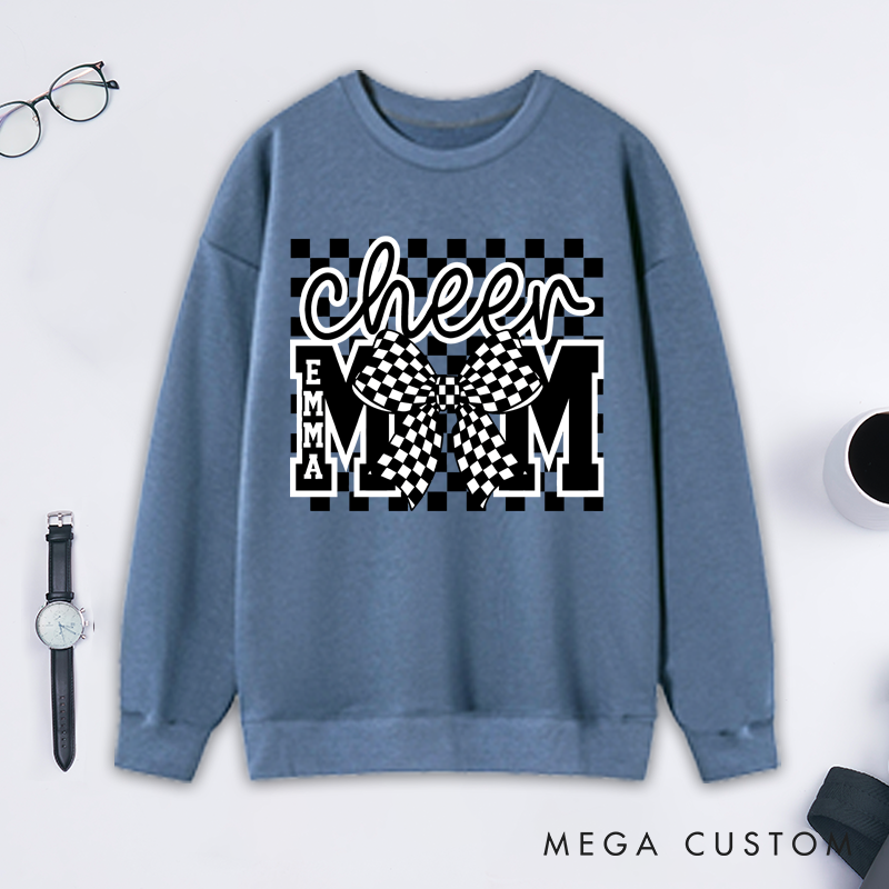 Personalized Cheer Mom Sweatshirt with Custom Name and Stylish Bow Design A Unique and Thoughtful Gift for Cheerleading Moms