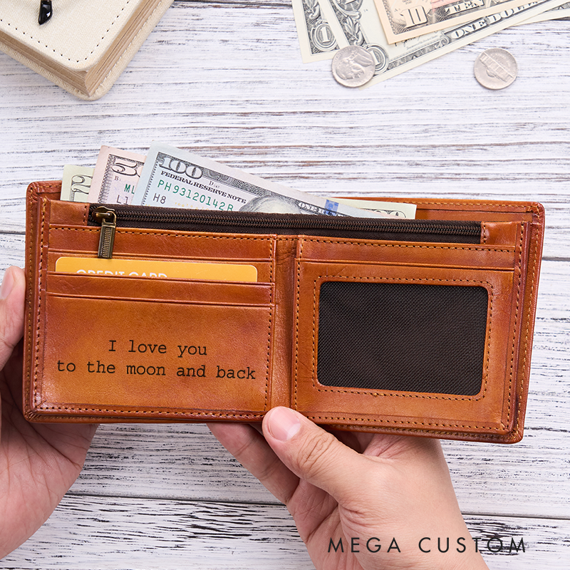 Personalized Leather Wallet For Him Engraved Wallet Men's Leather Wallet Minimalist Wallet Anniversary Gift For Him Boyfriend Gift Dad Gift Husband Gift
