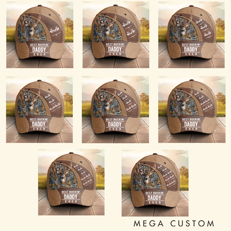Personalized 3D Hunting Cap Best Buckin'Dad Ever Custom Papa Grandpa Father Outdoor Hunting Enthusiasts Hat Gift for Hunting Lover