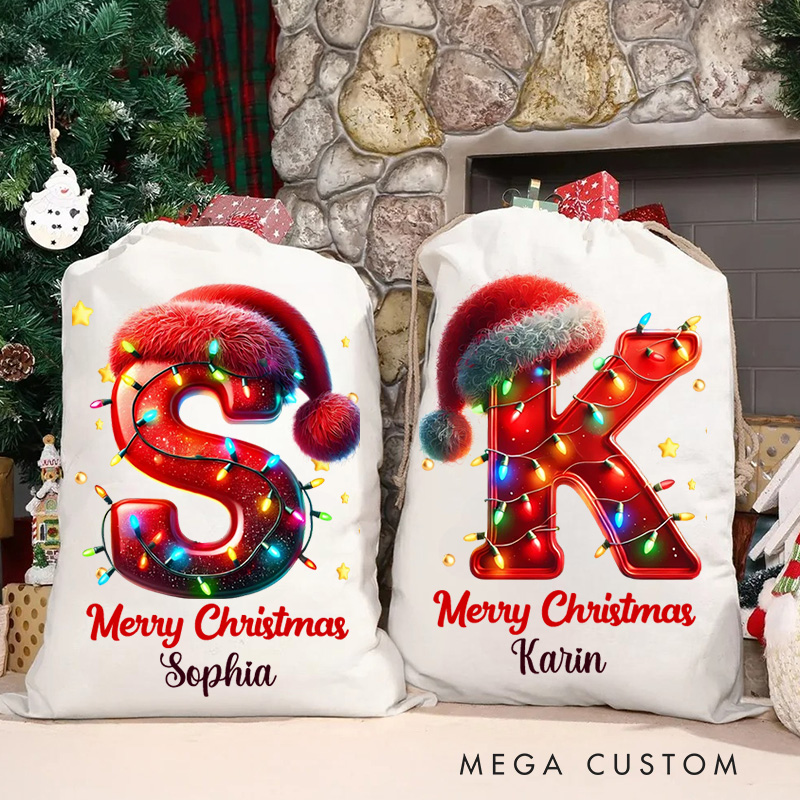 Personalized Initial Christmas Bag with Festive Lights and Custom Name for Joyful Holiday Celebrations Christmas Bag