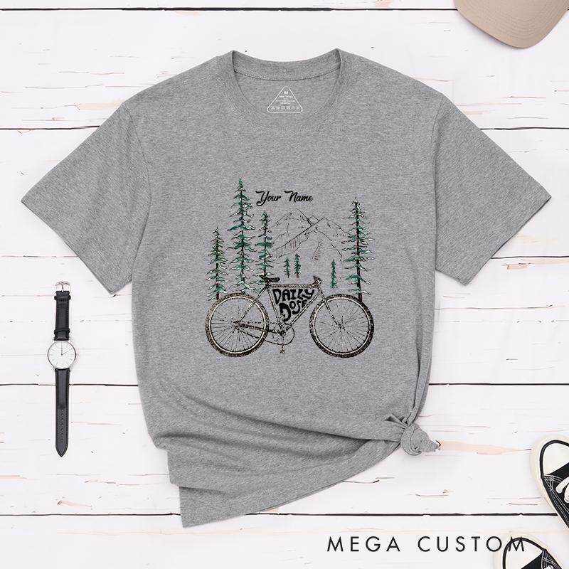 Personalized Bicycle T-Shirt with Scenic Mountain and Forest Elements for Outdoor Adventures Riding Cycling Biking Enthusiasts