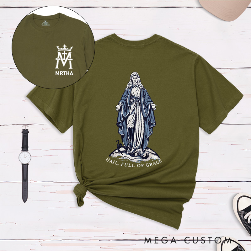 Personalized Our Lady of Grace Classic T-Shirt with Name Christian Shirt Hail Full of Grace Tee Religious Gift Catholic Gift