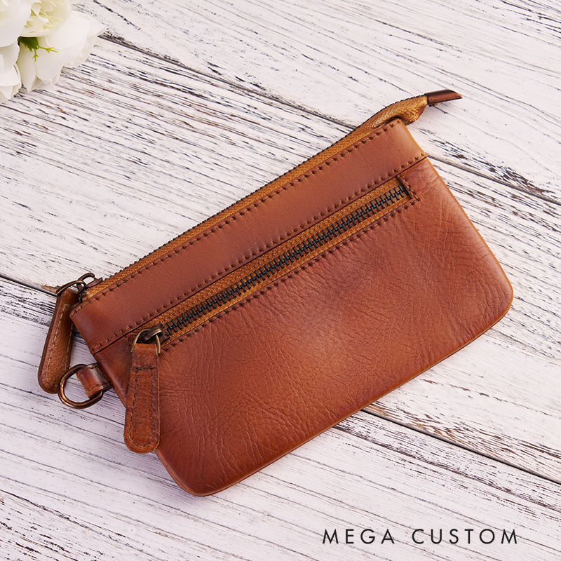 Personalized Birth Flower Leather Wallet Women Leather Wallet With Zipper Engraved Women Leather Wallet Leather Gift for Her Unique Gift for Her Birthday Gifts