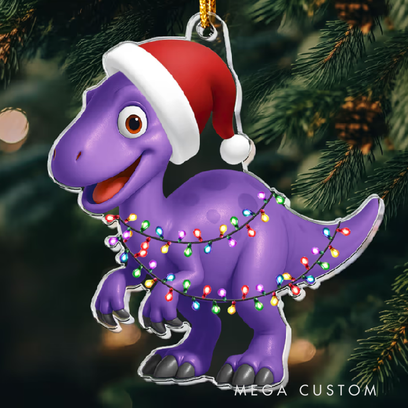 Personalized Kid Cartoon Christmas Dinosaurus Acrylic Ornament