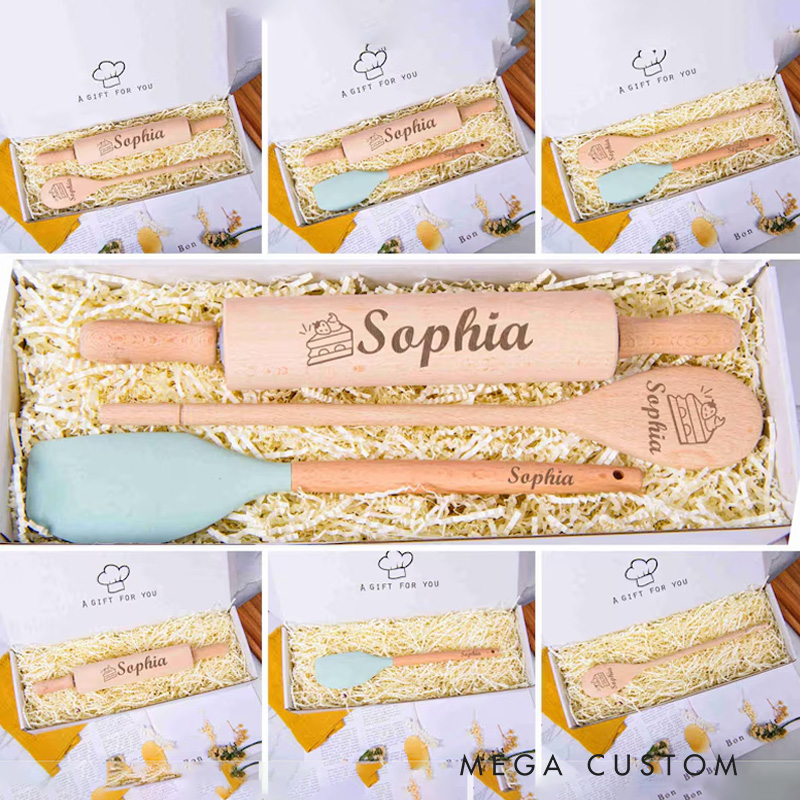 Personalized Baking Tools Set with Name Engraved Kitchen Cooking Utensils Set for Mum Birthday Gift for Bakers Baking Lover Gift