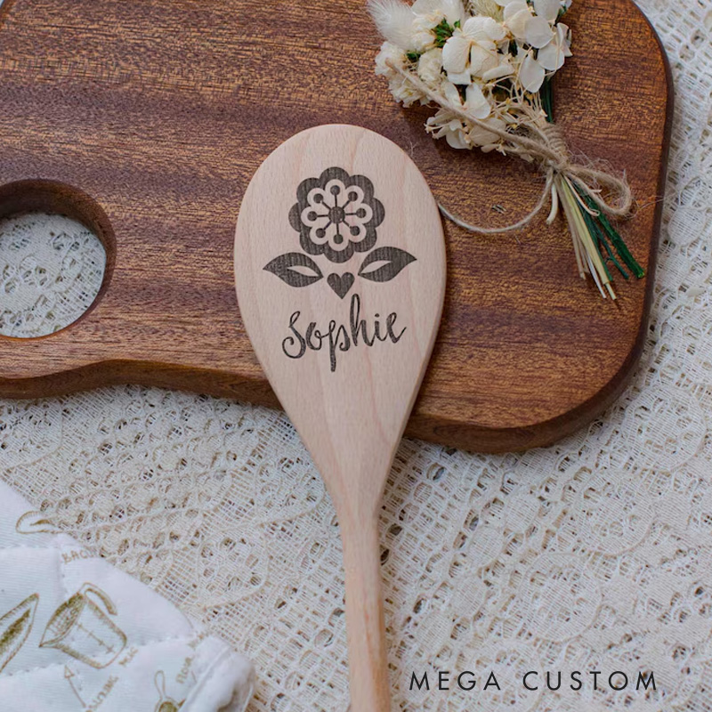 Personalized Silicone Baking Gift Box with Name Engraved Wooden Spoon and Spatula Set Home Baking Set for Baker Cooking Lover Baking Lover Gift
