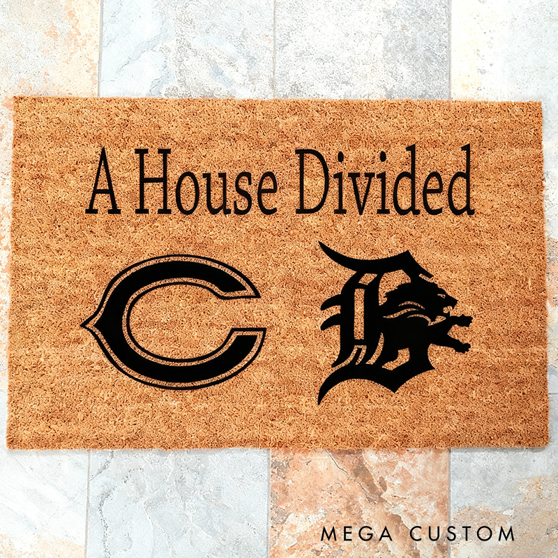 Personalized "A House Divided" Doormat with Custom Team Logos 