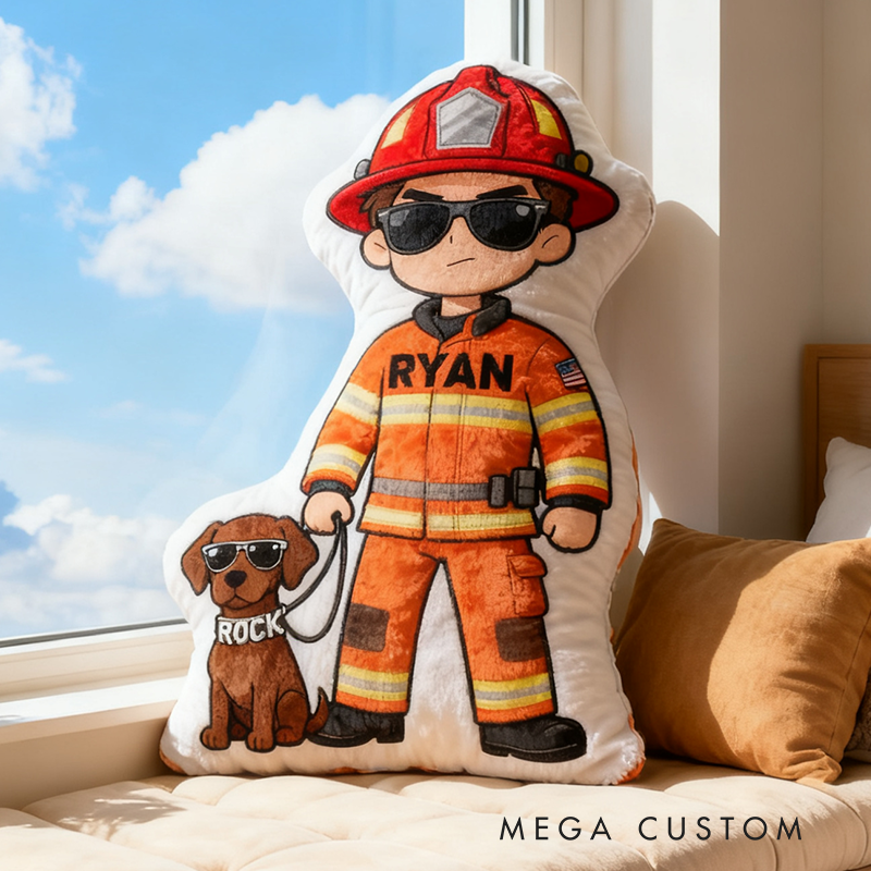 Personalized Firefighter and Dog Plush Pillow Custom Name Graphic 3D Print Pillow 