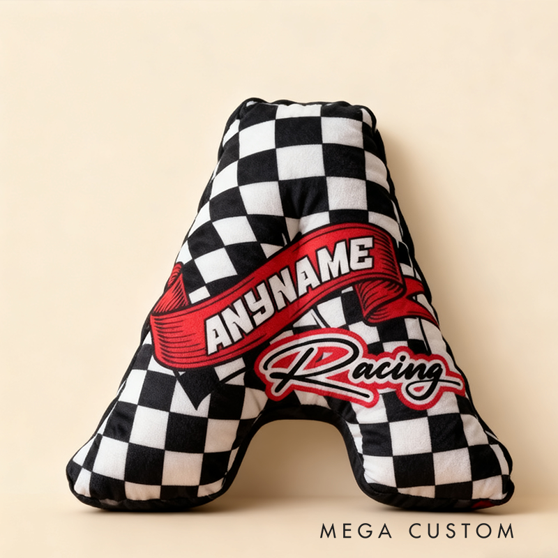 Personalized Racer Name With Flag Car Motorbike Pillow Custom Racing Name Letter Pillow Custom Name Graphic 3D Print Pillow 