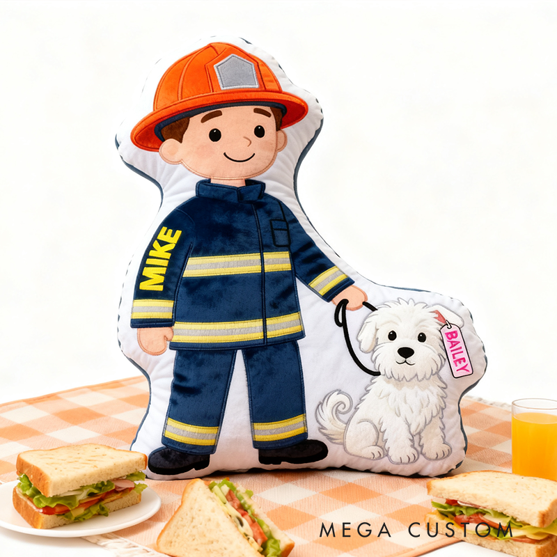 Personalized Firefighter and Dog Plush Pillow Custom Name Graphic 3D Print Pillow 
