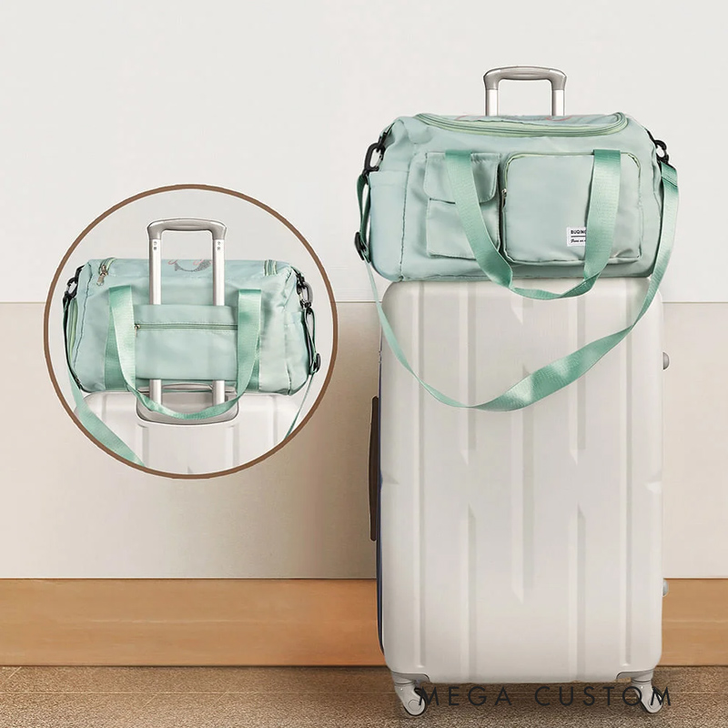 Personalized Glitter Initial Name Large Travel Duffle Bag with Multi-compartment and Shoulder Strap Back to School Birthday Gift for Women Girls