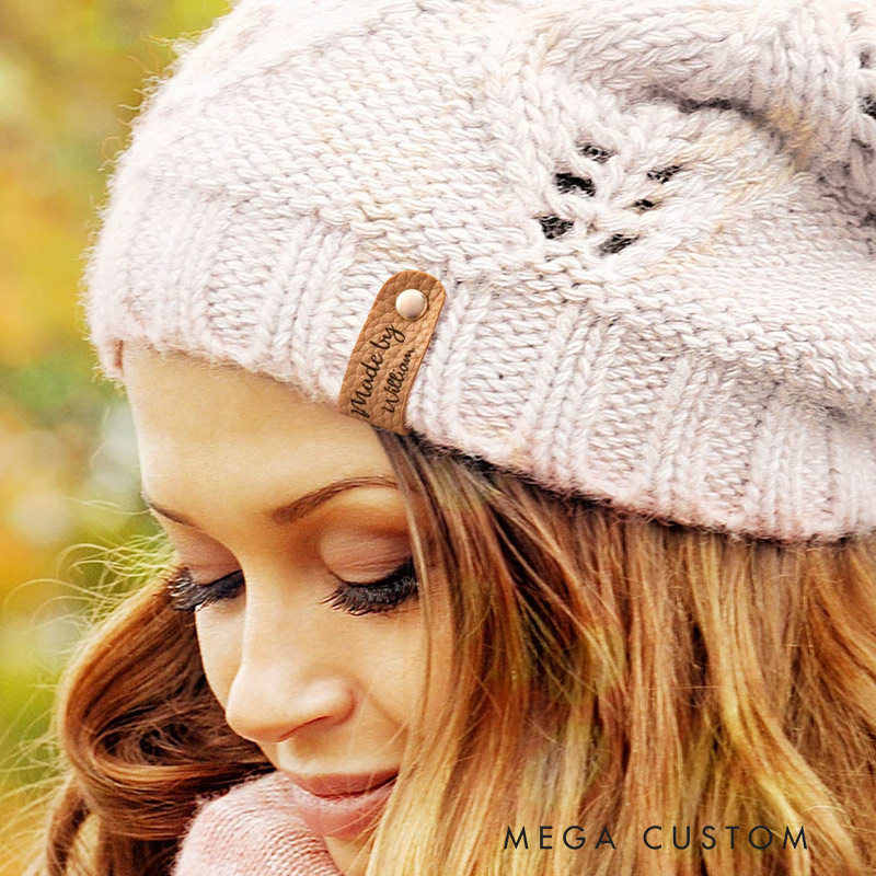 Personalized Set of 10 Made By Leather Crochet Knitted Tags Labels with Engraved Name Rivets Knitwear Accessories Gift for DIY Knitter Sewing Lovers