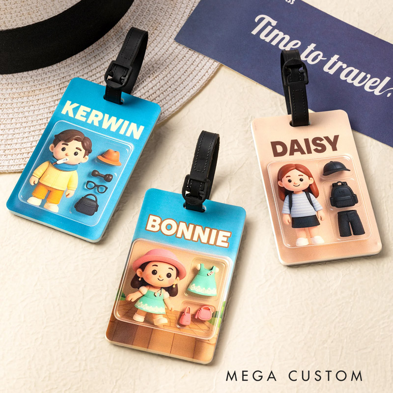 Personalized 3D Cartoon Character Traveling Luggage Tag with Name and Photo Travel Accessory Birthday Gift for Family Friend Travel Lover