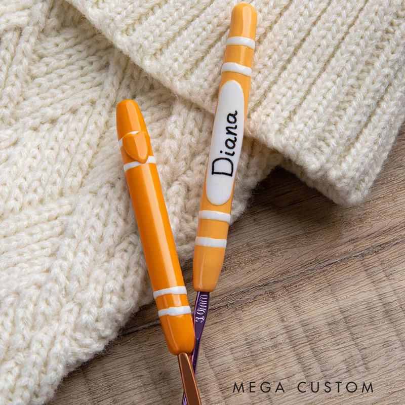 Personalized Rainbow Handmade Crochet Hook with Name Ergonomic Design Birthday Gift for Crochet Lovers