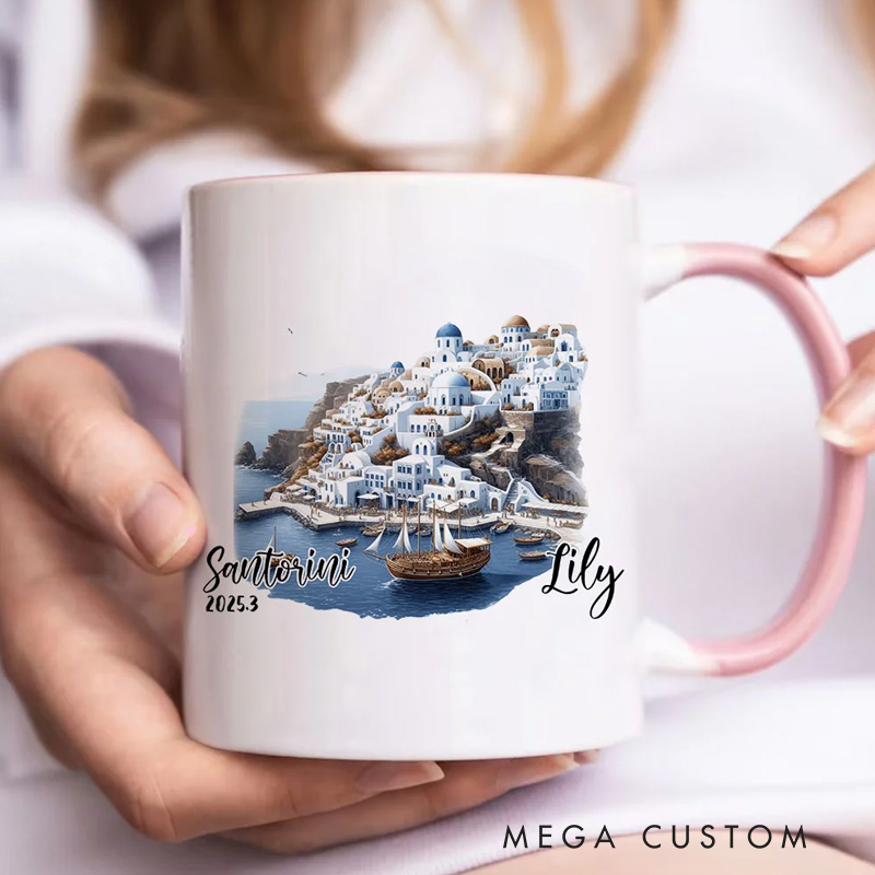 Personalized Watercolor Landmark 11oz Ceramic Mug with Name Birthday Christmas Gift for Travel Lovers