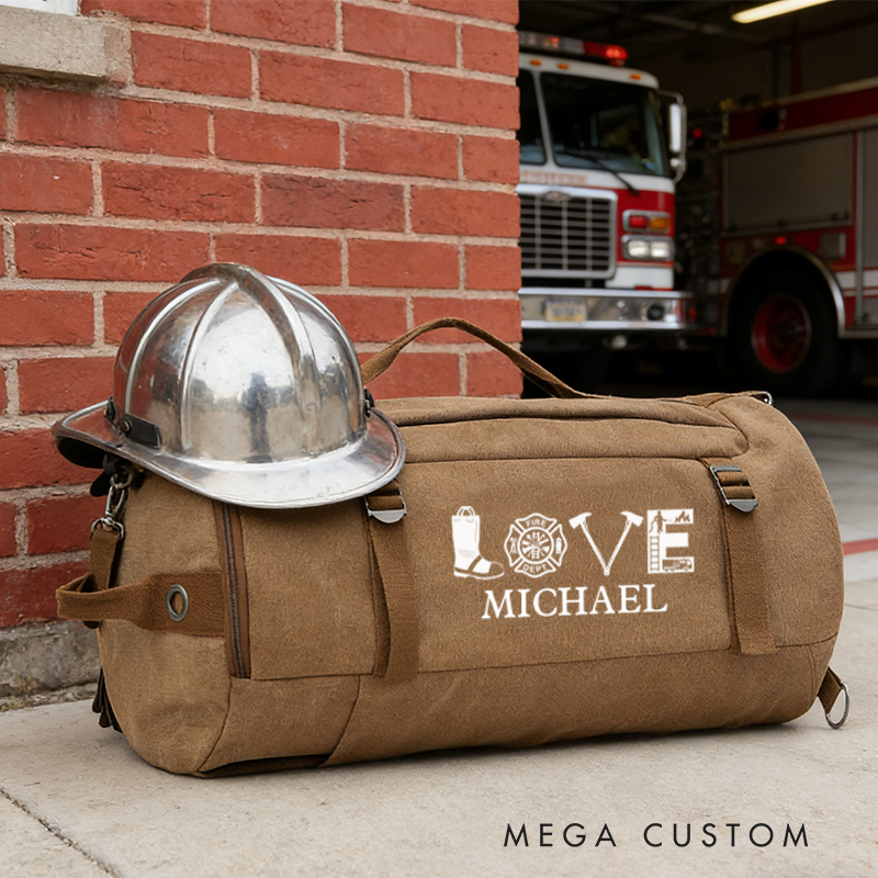 Personalized Firefighter Station Duffle Firefighter Gift for Him Custom Fire Dept Travel Gym Bag for Husband
