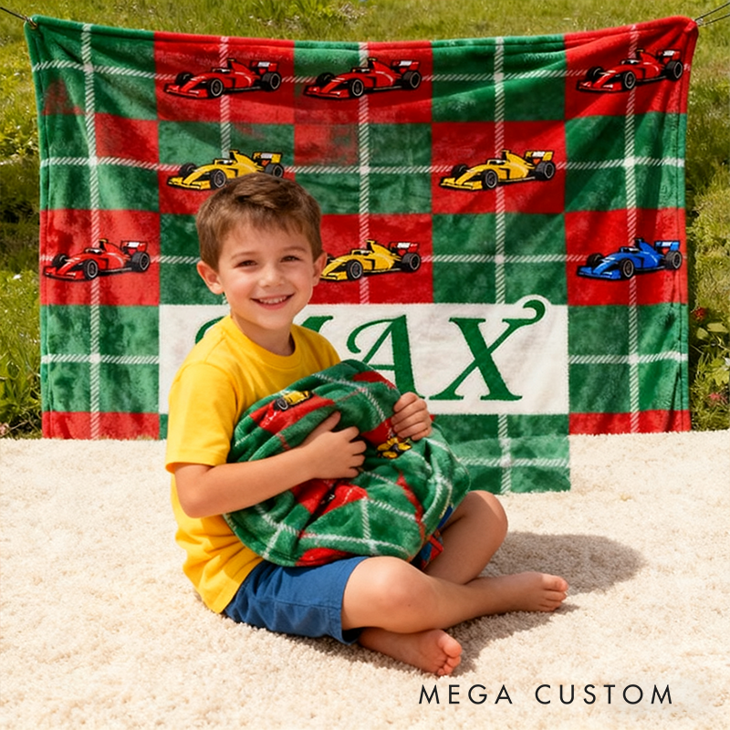 Personalized Racing Themed Blanket Custom Name Number Soft Cozy Sherpa Fleece Throw Blankets Sport Gift