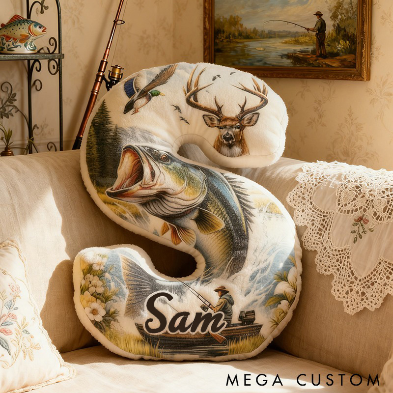 Personalized Fishing Letter Pillow Outdoor Nature Design with Fish and Wildlife Custom Name Graphic 3D Print Perfect Gift for Anglers and Home Decor