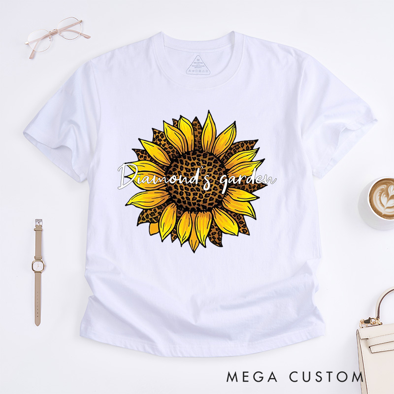 Personalized Leopard Sunflower Classic T-Shirts Sunflower Shirt Leopard and Floral Shirt Botanical Print Shirt Plant Lover Gift Gardening Gift