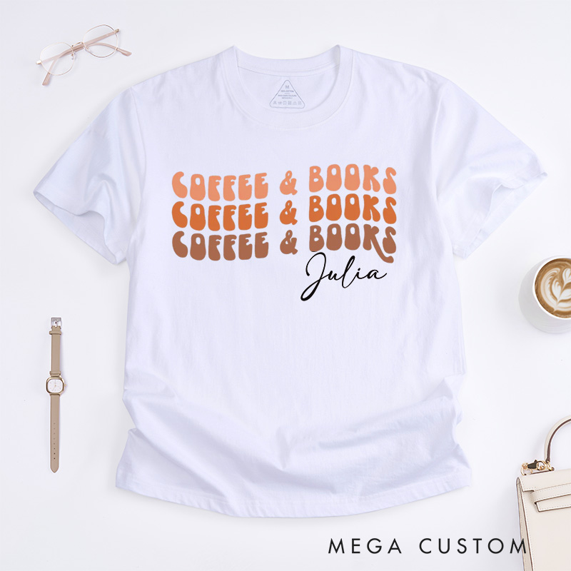 Personalized Coffee and Book Classic T-Shirts Reading Shirt Bookworm Coffee Lovers Customized Name Shirt Gift for Books Lover