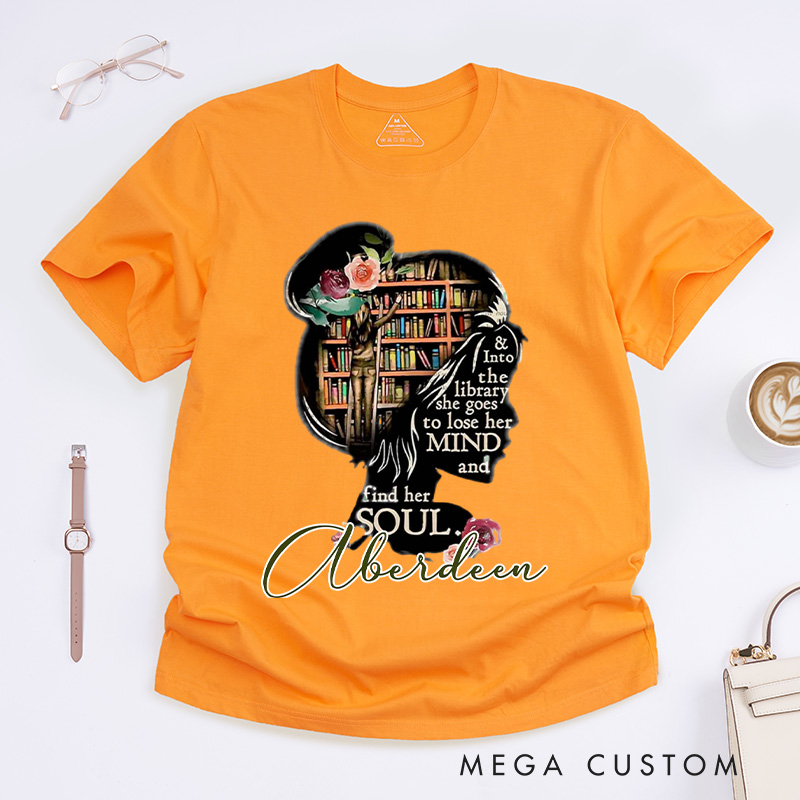 Personalized and into the Library She Goes to Lose Her Mind and Find Her Soul Classic T-Shirts Read Banned Books Librarian Gift Shirt