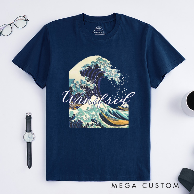 Personalized Giant Wave Classic T-Shirts Artistic Shirts Vacation Tee Customized Name Shirt Gift For Traveler