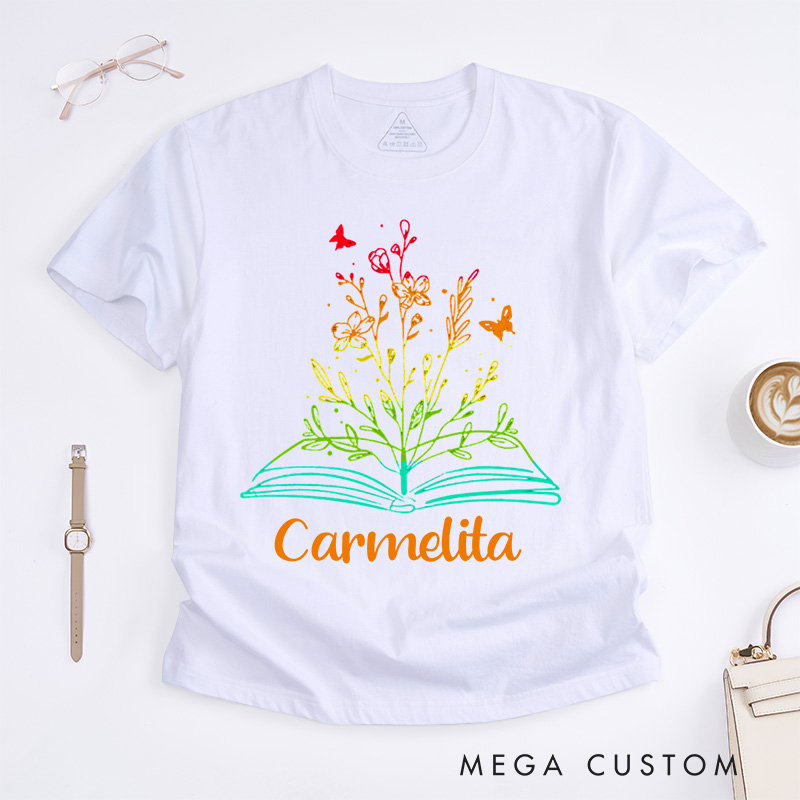 Personalized Book Flower Classic T-Shirts Library Shirts Book Reader Shirt Literary Shirt Book Lover Shirt Reading Tee Gift