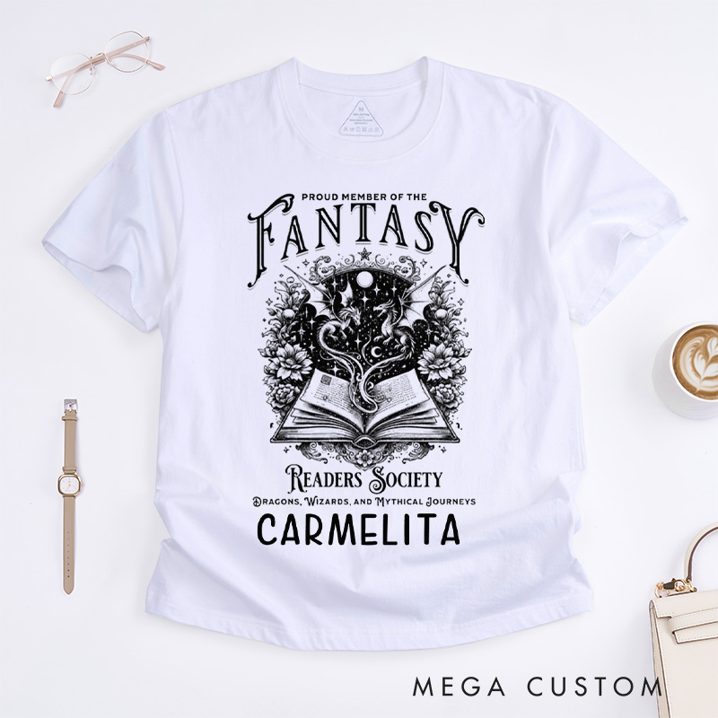 Personalized Fantasy Readers Society Classic T-Shirts Dragon Lover Tee Mythical Creatures Book Shirt Bookish Gift Vintage Shirt for Book Lover Gift