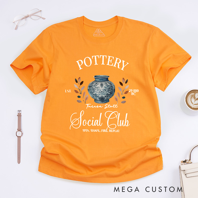 Personalized Pottery Social Club Classic T-Shirts Funny Pottery Lover Gift Ceramic Artist Shirt Clay Pottery Maker Tee Vintage Ceramics Kiln Shirt