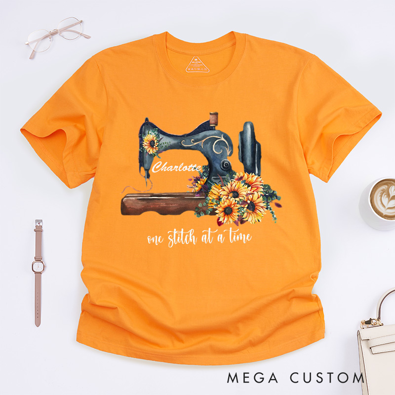 Personalized Sunflower Sewing Classic T-Shirts Cute Gift for Sewing Lover Quilting Tee Gift for Quilter Seamstress Gifts