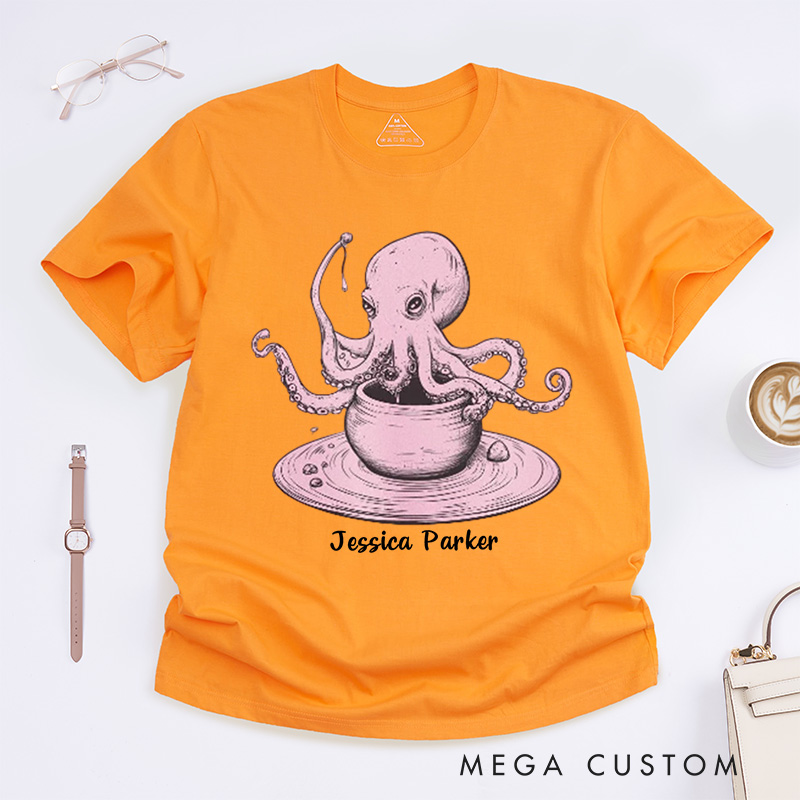 Personalized Whimsical Octopus Potter Classic T-Shirts Funny Pottery Lover Gift Unique Quirky Tee for Artists Ceramics Enthusiasts Octopus Fans