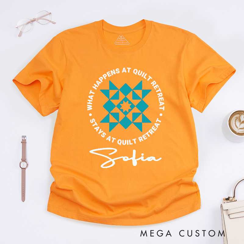 Personalized What Happens at Quilt Retreat Stays Classic T-Shirts Quilting Fun Shirt Gift for Quilter Sewing Lover Tee