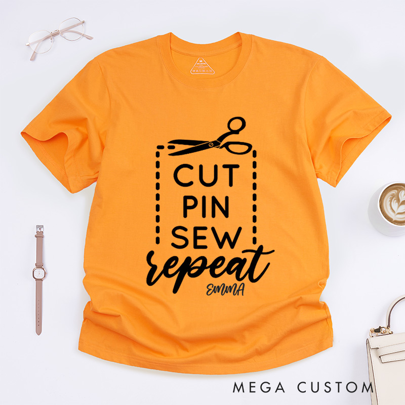 Personalized Cut Pin Sew Repeat Classic T-Shirts Funny Sew Shirt Sewciopath Tee Sewing Lover Shirt Quilter Gift