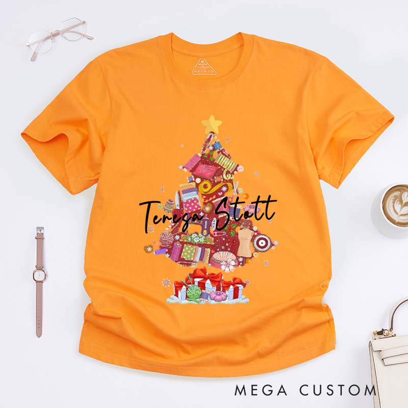 Personalized Sewing Machine Christmas Tree Classic T-Shirts Quilting Shirt Sewing Lover T-Shirt Christmas Tailor Gift Sewing Christmas Shirt
