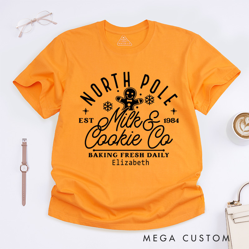 Personalized North Pole Milk and Cookie Co Classic T-Shirts Christmas Baking Christmas Cookie Shirt Gingerbread Christmas Gift
