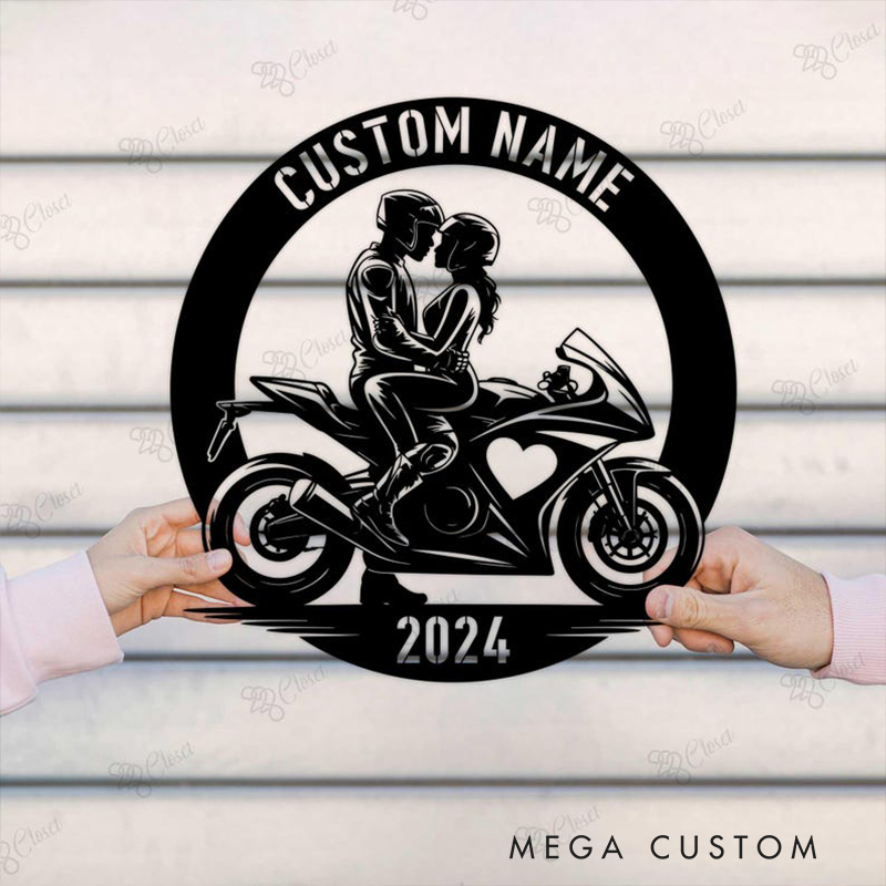 Personalized Biker Couple Metal Sign Personalized Motorcycle Couple Wall Art Romantic Decor Anniversary or Wedding Gift for Biker Lovers