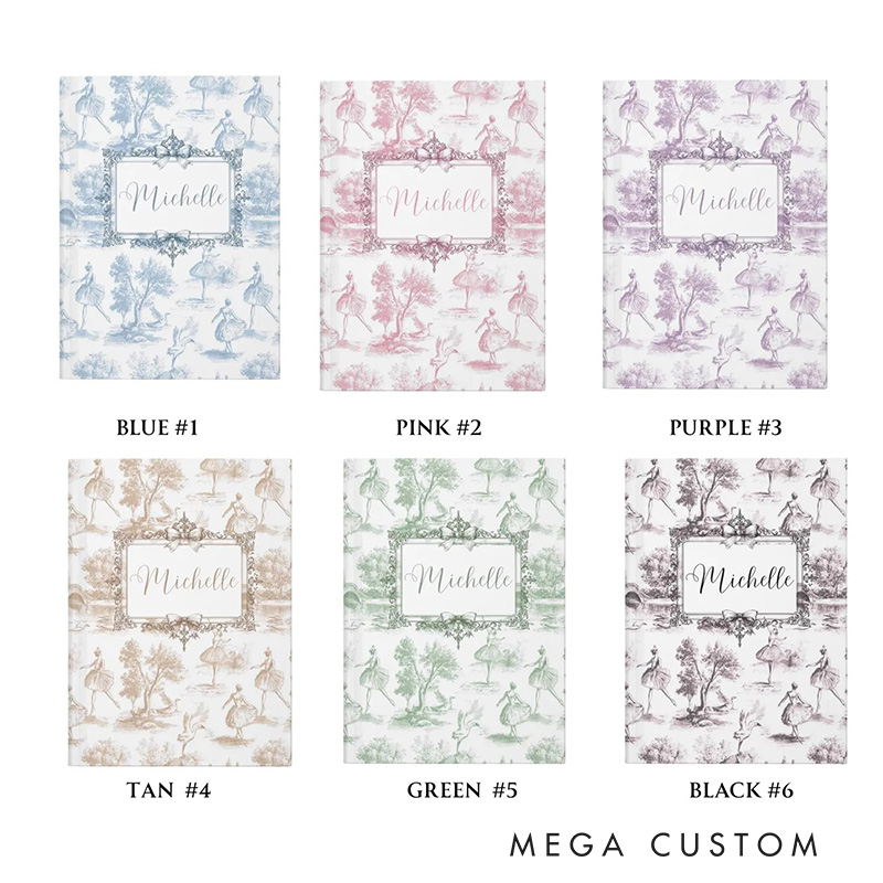 Personalized A5 Toile De Ballerina Hardcover Journal Custom Ballerina Notebook Choreography Studio Dancer Gift Recital or Team Gift for Ballerinas