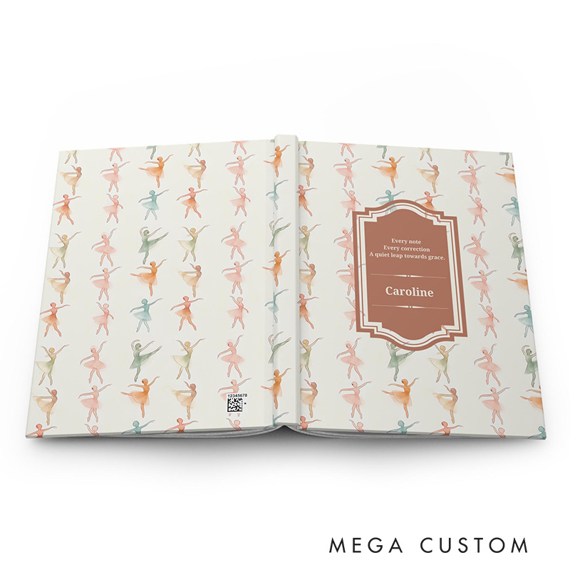 Personalized A5 Ballet Pattern Hardcover Journal Custom Ballerina Notebook Choreography Studio Dancer Gift Recital or Team Gift for Ballerinas