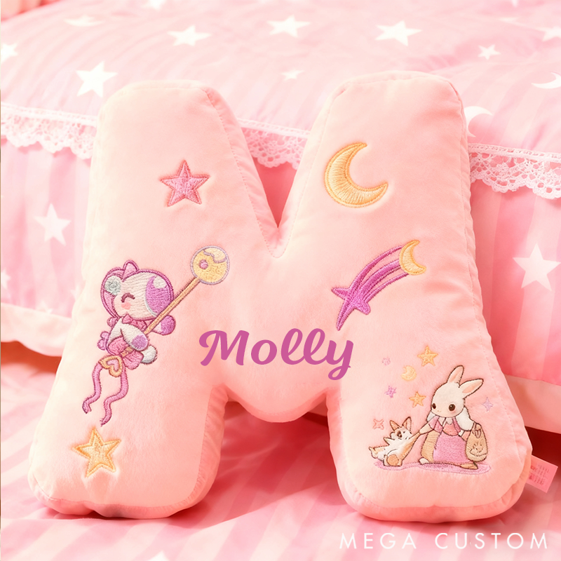 Personalized Graphic 3D 26 Letters Pink Bunny Family Pillow Special Family Gift  with Custom Name Design