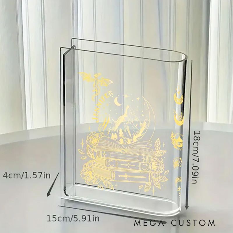 Personalized Dragon Book Vase Floral Acrylic Book Vase with Name Floral Bookshelf Vase Gift for Librarians Book Lovers Reader Bookish